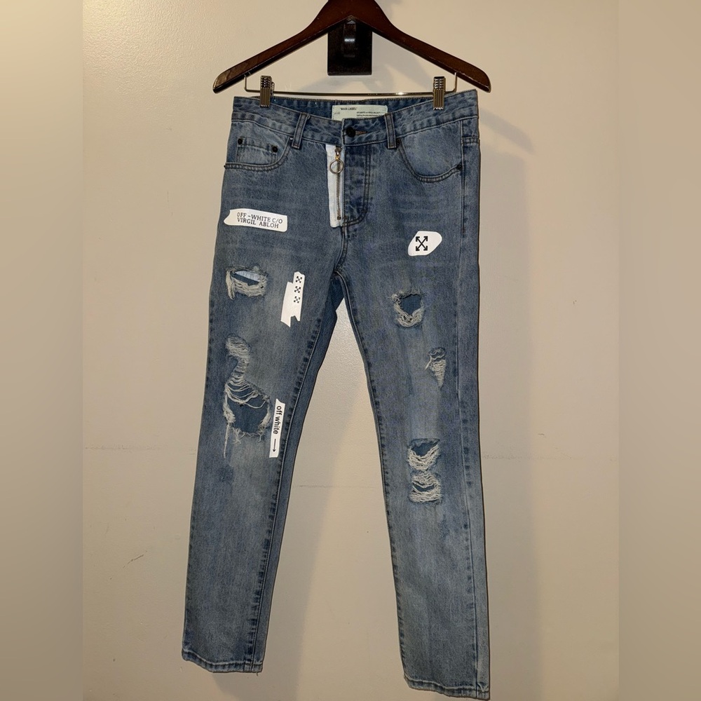 Off-White c/o Virgil Abloh Distressed/Unique Zipper Pull/Button Fly Denim-Sz-30